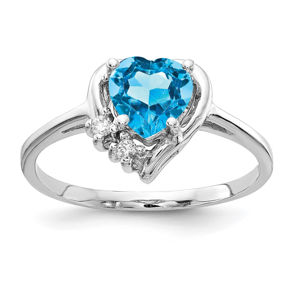 14K Weißgold 6mm Herz Blautopas A Echt Diamant Ring