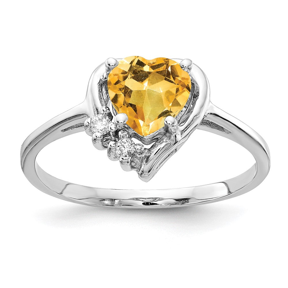 14K Weißgold 6mm Herz Citrin Aaa Diamant Ring