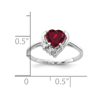 14K Weißgold 6mm Herz Erzeugt Rubin Aaa Diamant Ring