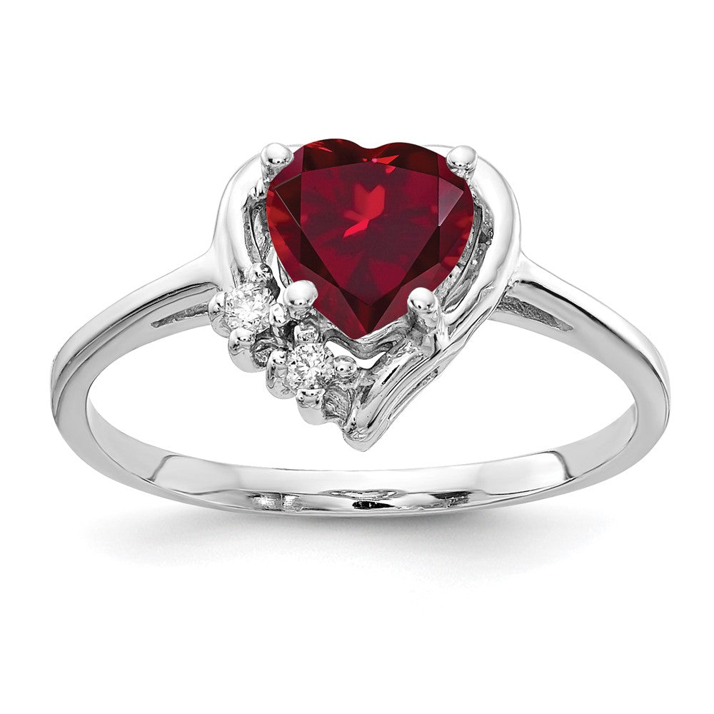 14K Weißgold 6mm Herz Erzeugt Rubin Aaa Diamant Ring