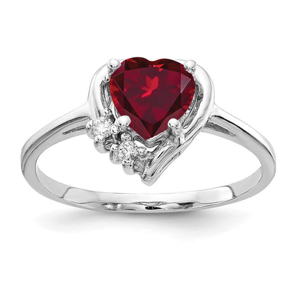 14K Weißgold 6mm Herz Erzeugt Rubin Vs Diamant Ring