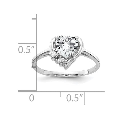 Massiv 14K Weißgold 6mm Herz Zirkonia Aaa Synthetisch Zirkonia Ring
