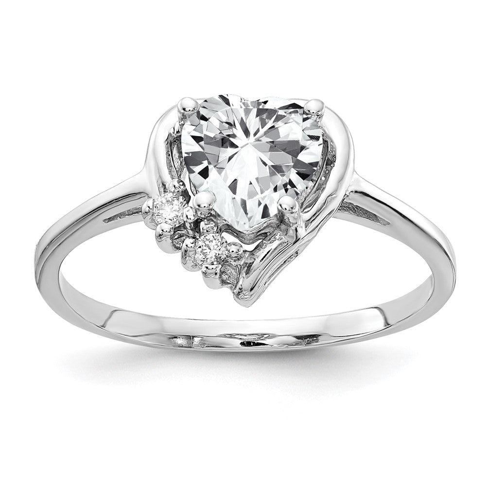 Massiv 14K Weißgold 6mm Herz Zirkonia Aaa Synthetisch Zirkonia Ring