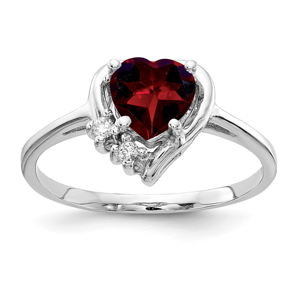 14K Weißgold 6mm Herz Granat A Echt Diamant Ring