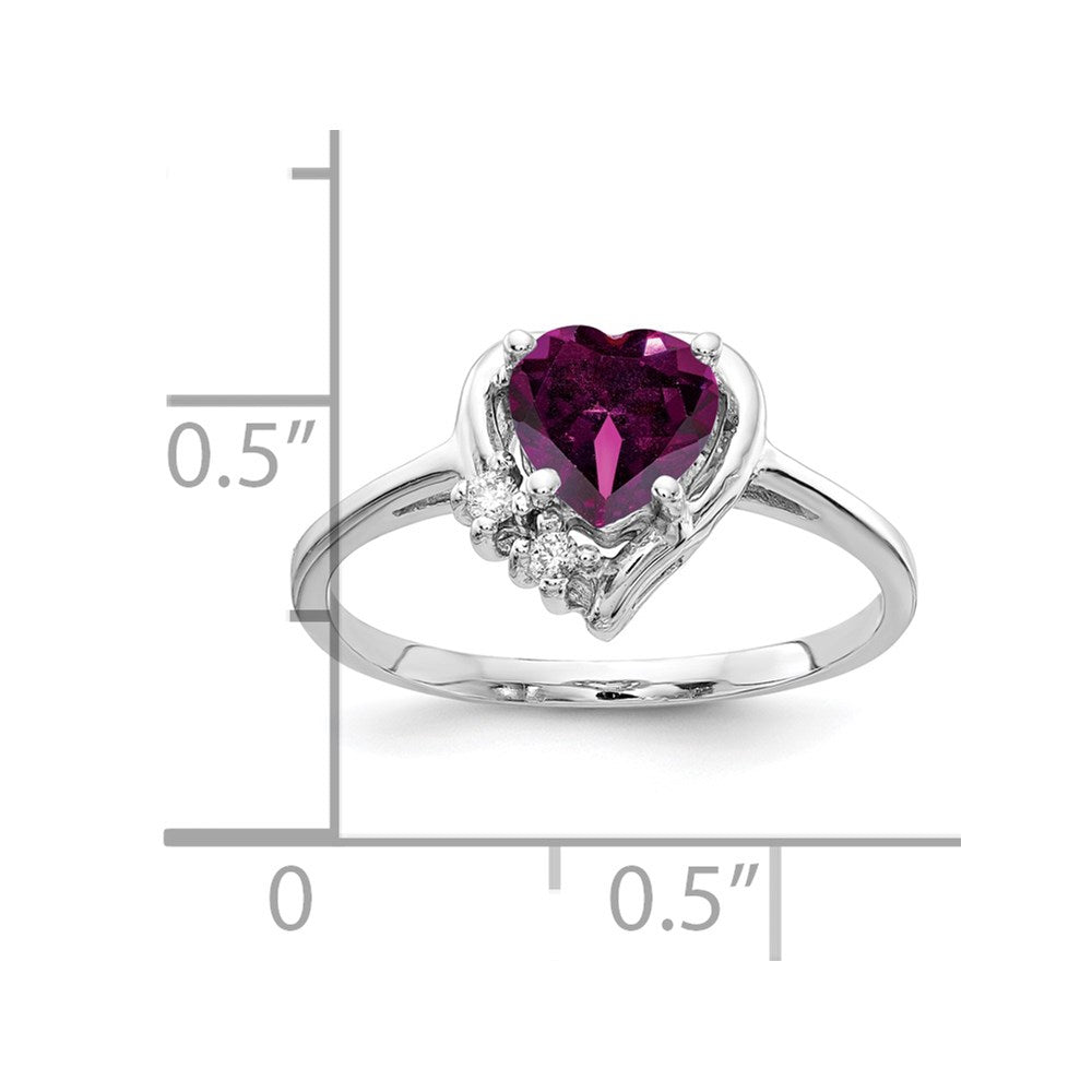 14K Weißgold 6mm Herz Rhodolith Granat A Diamant Ring