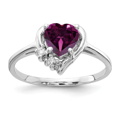 14K Weißgold 6mm Herz Rhodolith Granat Aaa Diamant Ring