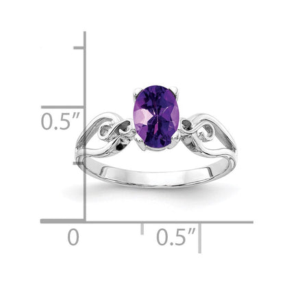 14K Weißgold Ring mit ovalem Amethyst, 8x6 mm