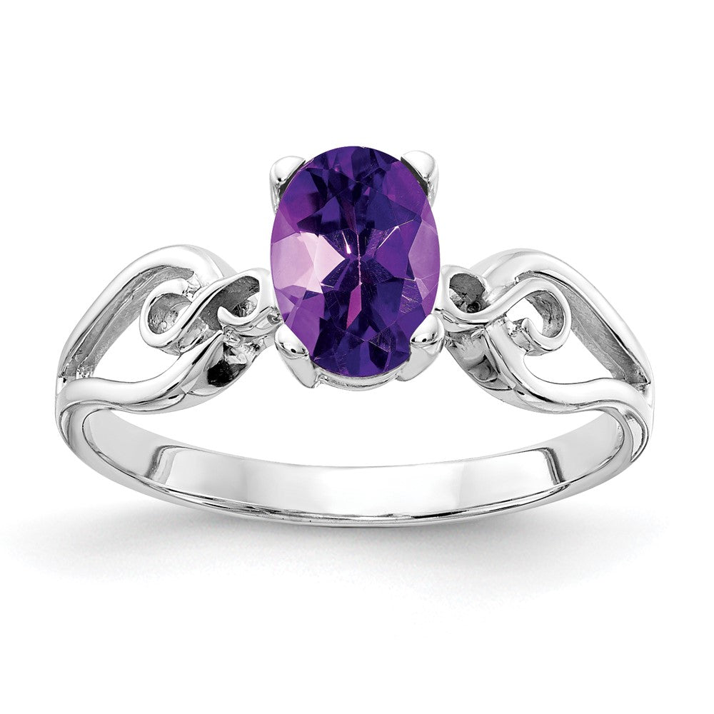 14K Weißgold Ring mit ovalem Amethyst, 8x6 mm