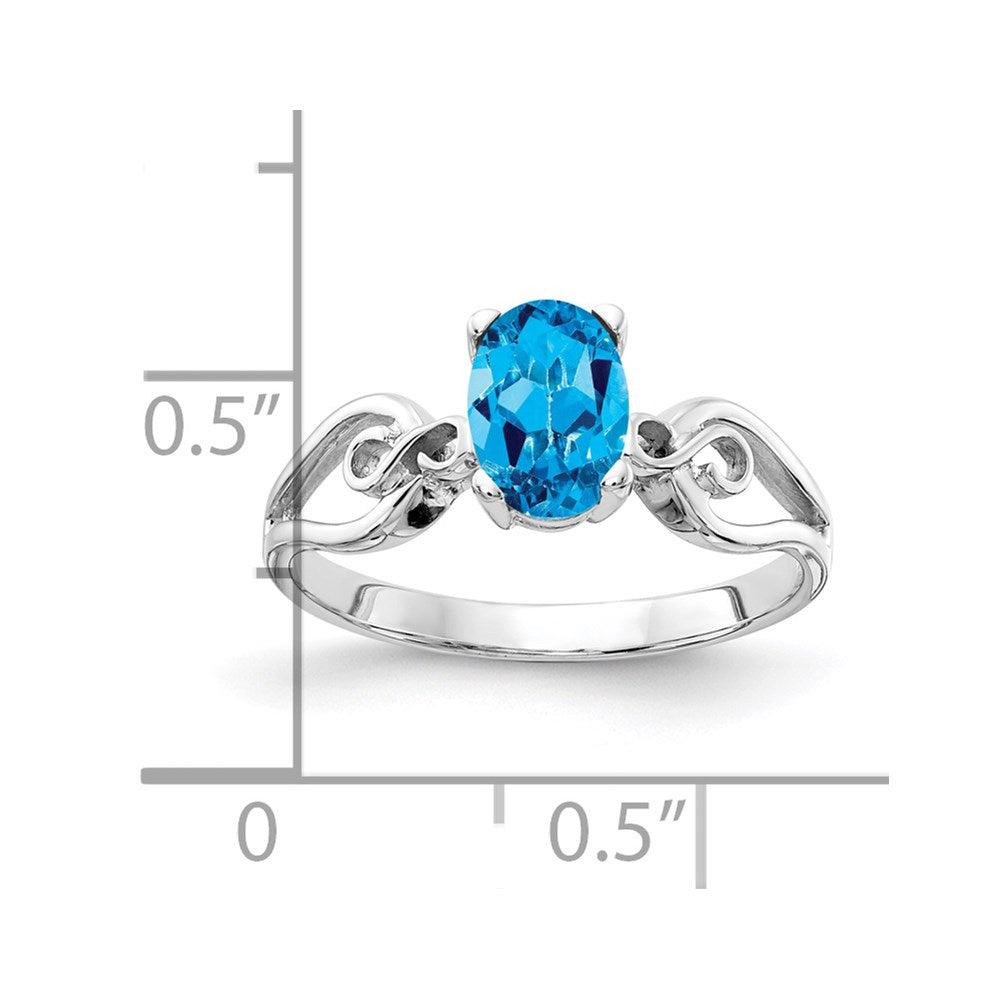 14K Weißgold Ring mit ovalem 8x6 mm Blautopas
