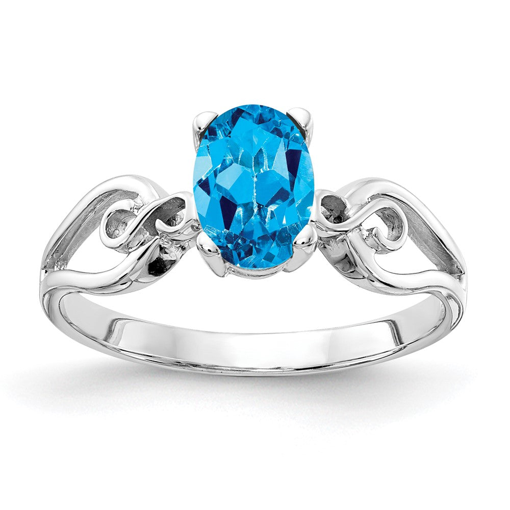 14K Weißgold Ring mit ovalem 8x6 mm Blautopas