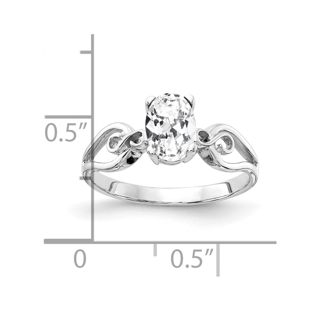 14K Weißgold Ring mit ovalem Zirkonia, 8x6mm