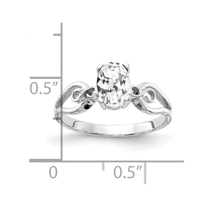 14K Weißgold Ring mit ovalem Zirkonia, 8x6mm