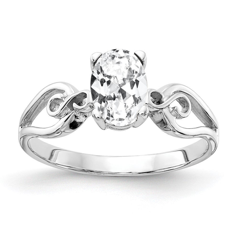 14K Weißgold Ring mit ovalem Zirkonia, 8x6mm