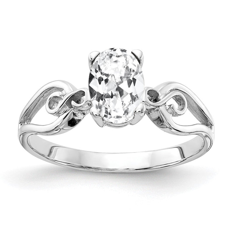 14K Weißgold Ring mit ovalem Zirkonia, 8x6mm