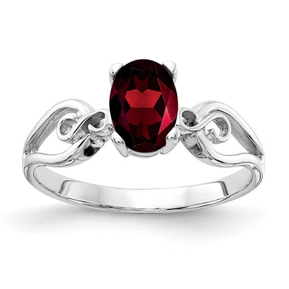 14K Weißgold Ring mit 8x6mm ovalem Granat im Schachbrettschliff