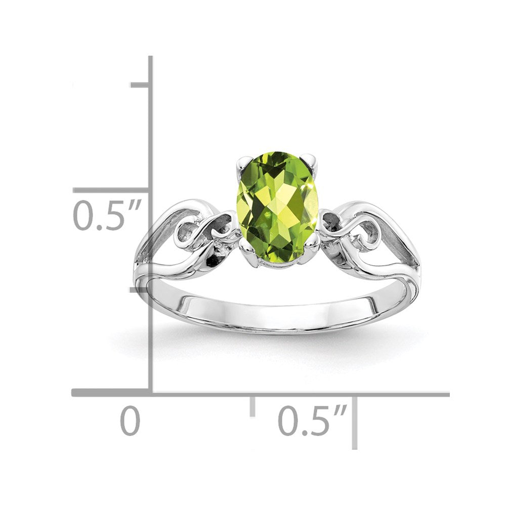 14K Weißgold Ring mit ovalem Peridot 8x6 mm