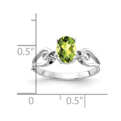 14K Weißgold Ring mit ovalem Peridot 8x6 mm