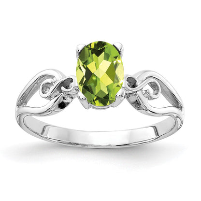 14K Weißgold Ring mit ovalem Peridot 8x6 mm