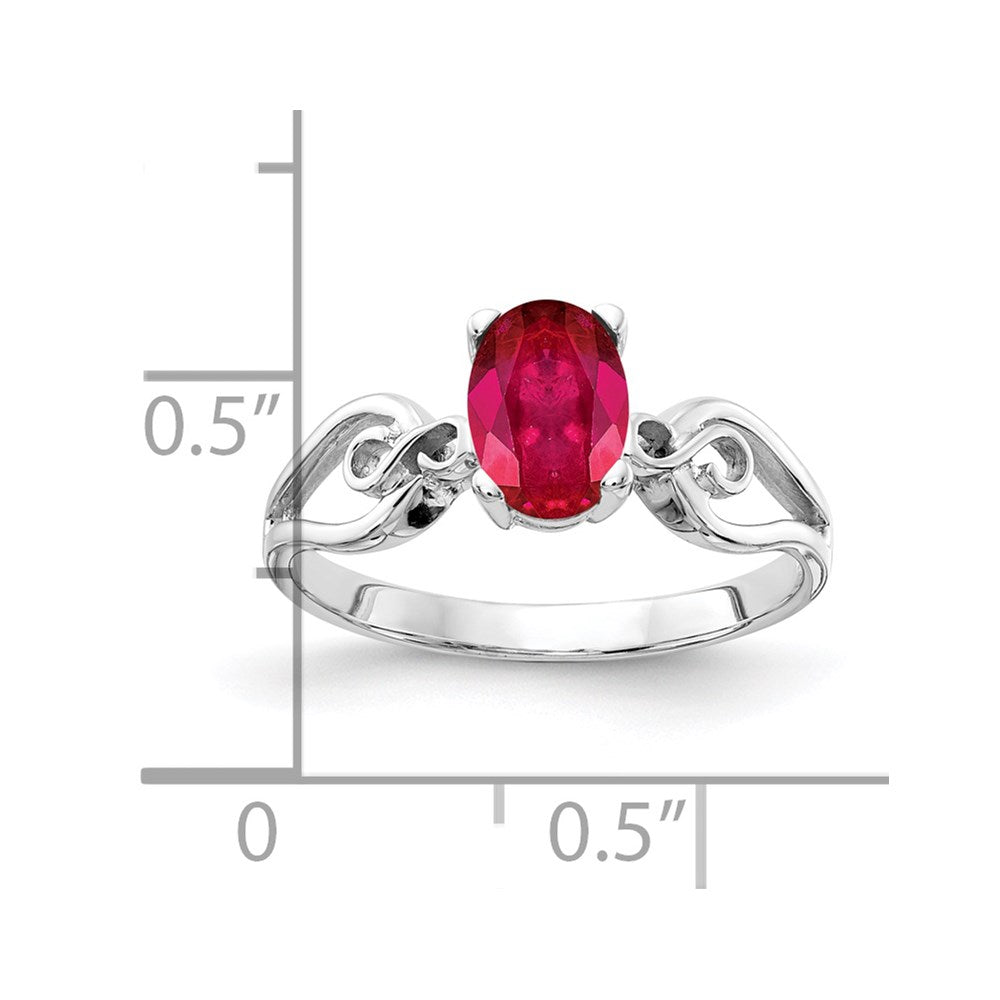 14K Weißgold Ring mit ovalem Rubin 8x6 mm