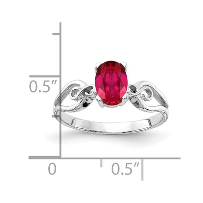 14K Weißgold Ring mit ovalem Rubin 8x6 mm