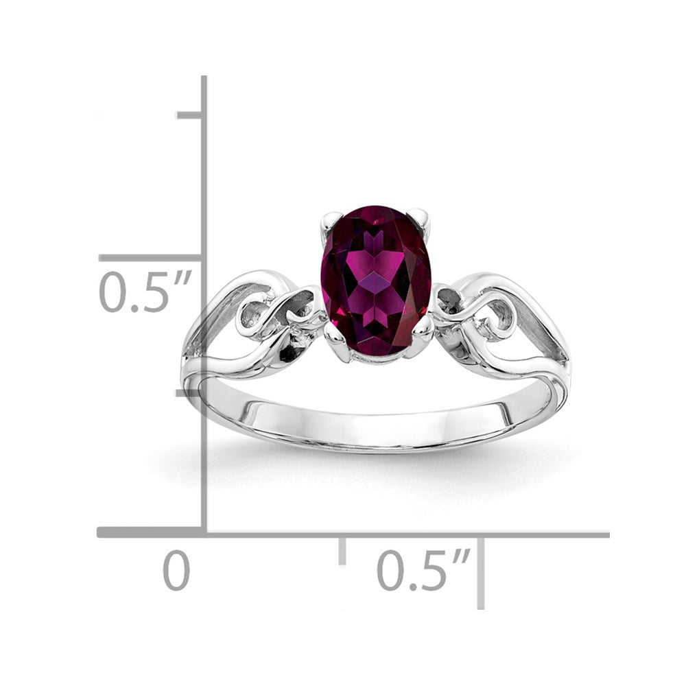 14K Weißgold Ring mit ovalem Rhodolith-Granat, 8 x 6 mm