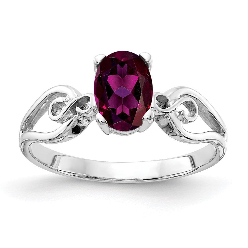 14K Weißgold Ring mit ovalem Rhodolith-Granat, 8 x 6 mm