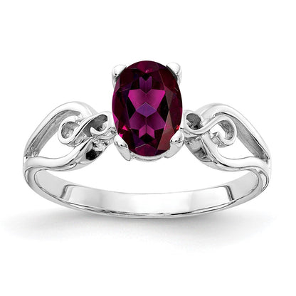 14K Weißgold Ring mit ovalem Rhodolith-Granat, 8 x 6 mm
