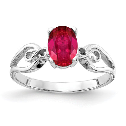 14K Weißgold Ring mit ovalem Rubin 8x6 mm