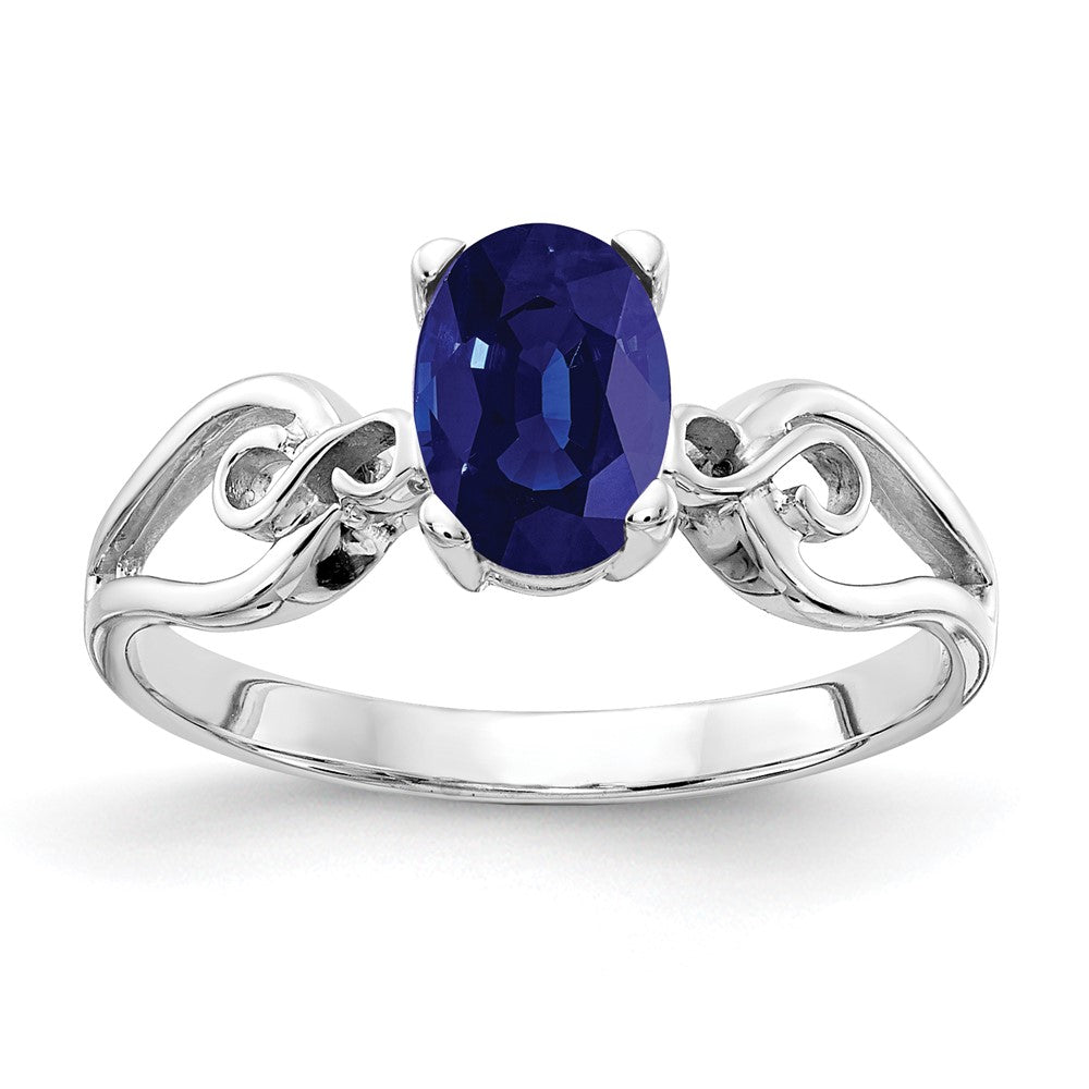 14K Weißgold Ring mit ovalem Saphir 8x6mm