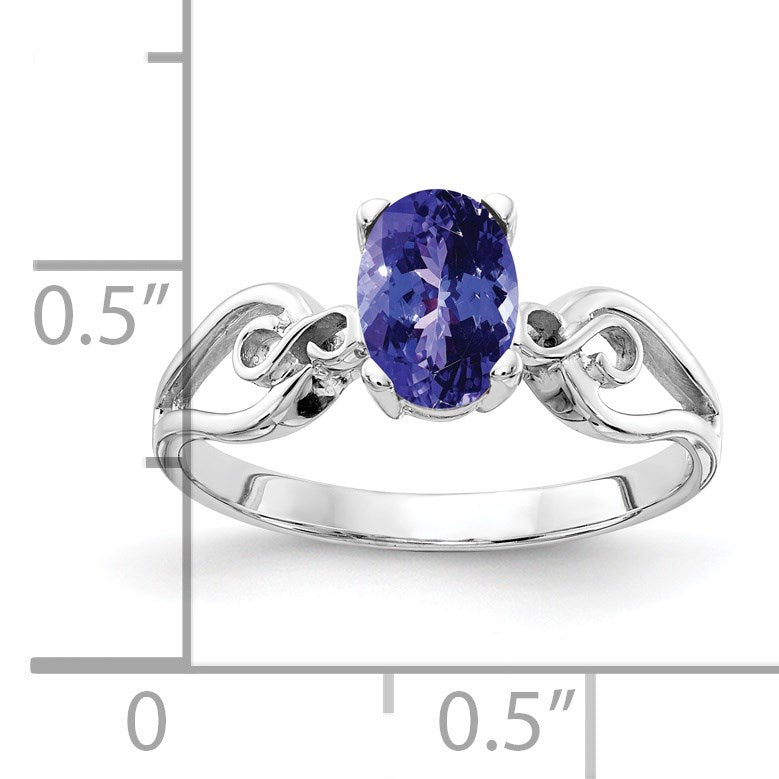 14K Weißgold Ring mit ovalem Tansanit, 8x6 mm