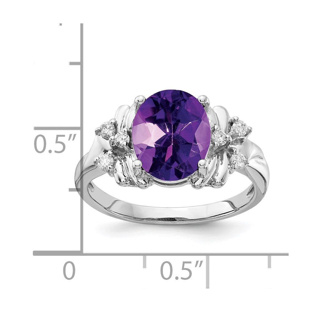 14K Weißgold 10x8mm Oval Amethyst Karo Aaa Diamant Ring