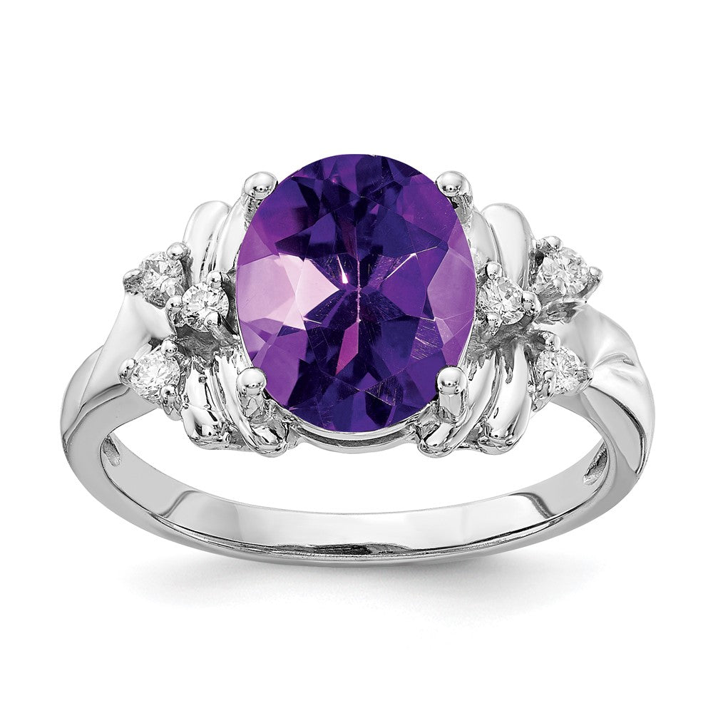 14K Weißgold 10x8mm Oval Amethyst Vs Diamant Ring