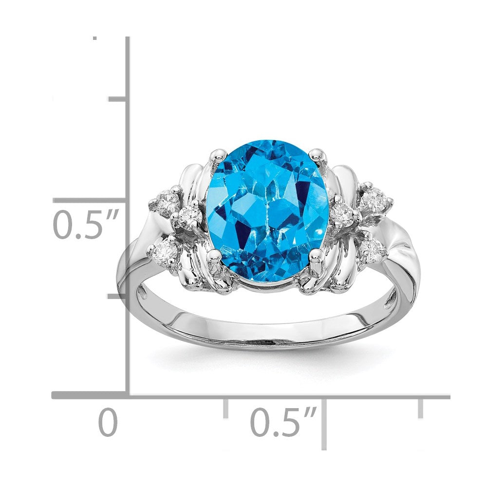 14K Weißgold 10x8mm Oval Blautopas Karo Aa Diamant Ring