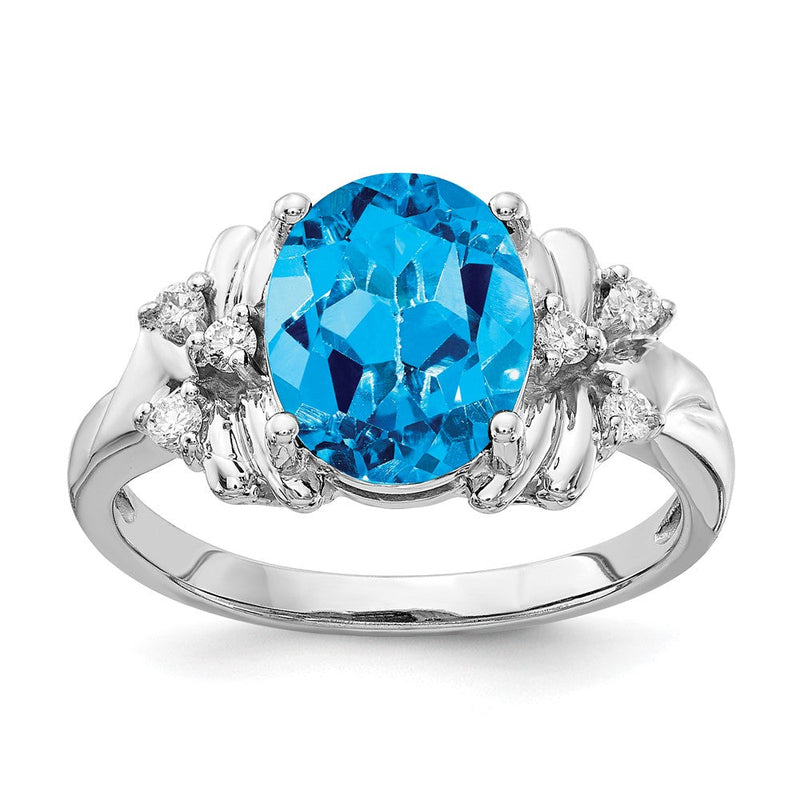 14K Weißgold Ring mit ovalem blauem Topas AAA im 10x8-mm-Format und echten Diamanten