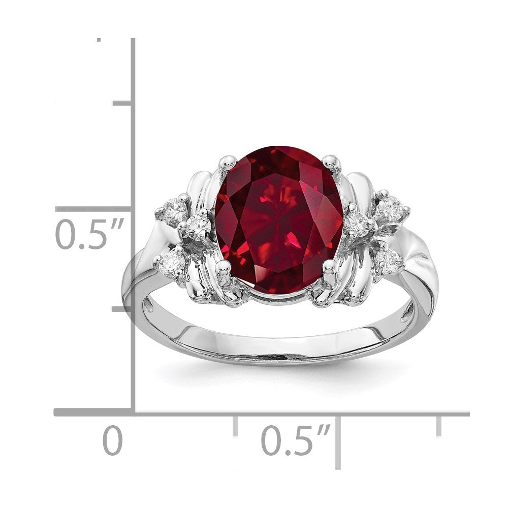 14K Weißgold 10x8mm Oval Erzeugt Rubin A Echt Diamant Ring