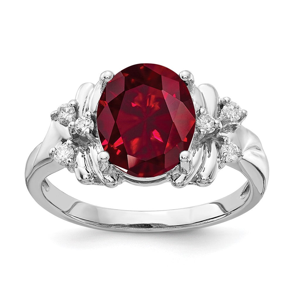14K Weißgold 10x8mm Oval Erzeugt Rubin A Echt Diamant Ring