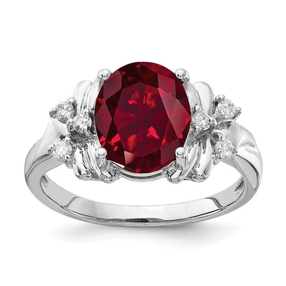 14K Weißgold 10x8mm Oval Erzeugt Rubin A Echt Diamant Ring