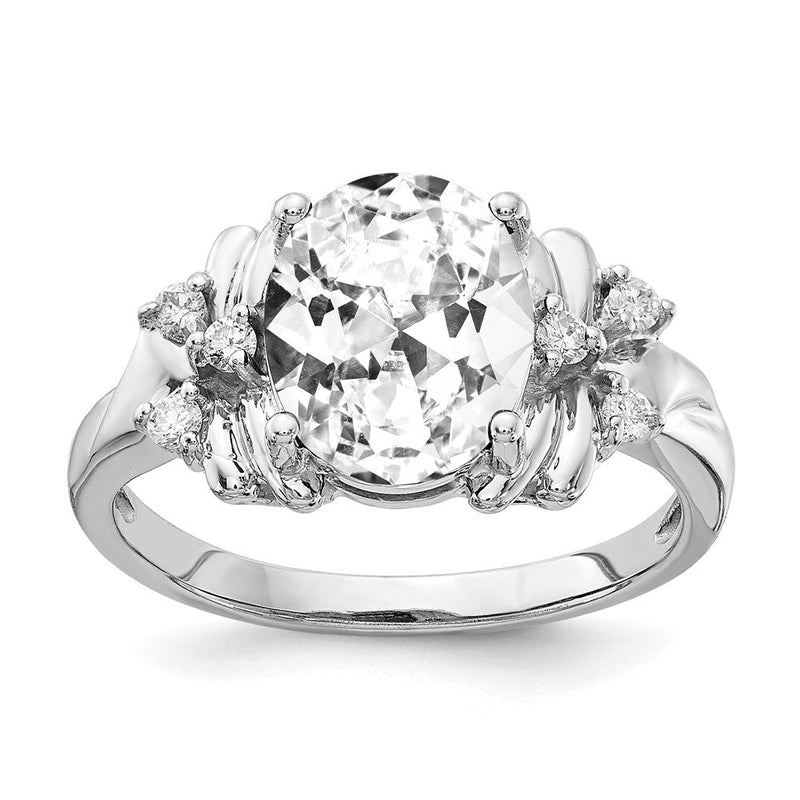 14K Weißgold Ring mit ovalem 10x8 mm Zirkonia AAA und echten Diamanten