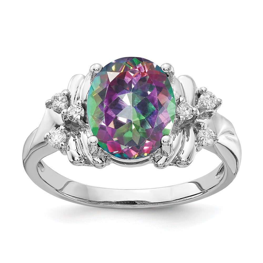 14K Weißgold 10x8mm Oval Feuer Topas A Echt Diamant Ring