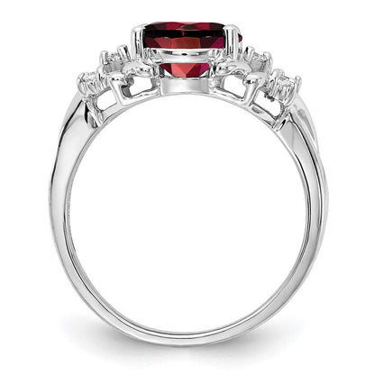 14K Weißgold Ring mit 10x8 mm ovalem Granat im Schachbrettschliff AAA und echten Diamanten
