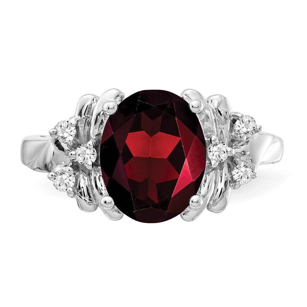 14K Weißgold Ring mit 10x8 mm ovalem Granat im Schachbrettschliff AAA und echten Diamanten