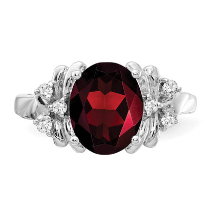 14K Weißgold Ring mit 10x8 mm ovalem Granat im Schachbrettschliff AAA und echten Diamanten