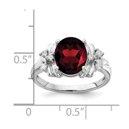 14K Weißgold Ring mit 10x8 mm ovalem Granat im Schachbrettschliff AAA und echten Diamanten