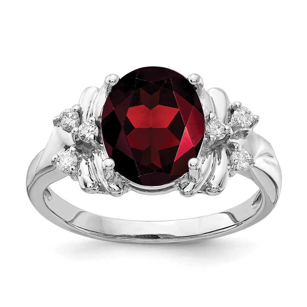 14K Weißgold Ring mit 10x8 mm ovalem Granat im Schachbrettschliff AAA und echten Diamanten