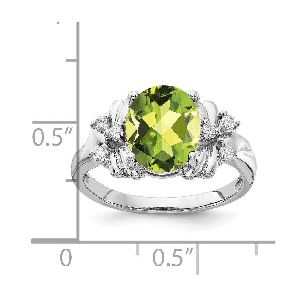 14K Weißgold Ring mit ovalem Peridot 10x8mm AA und echten Diamanten