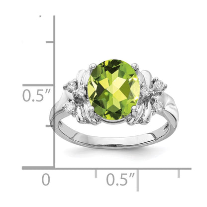 14K Weißgold Ring mit ovalem Peridot AAA 10x8mm und echten Diamanten