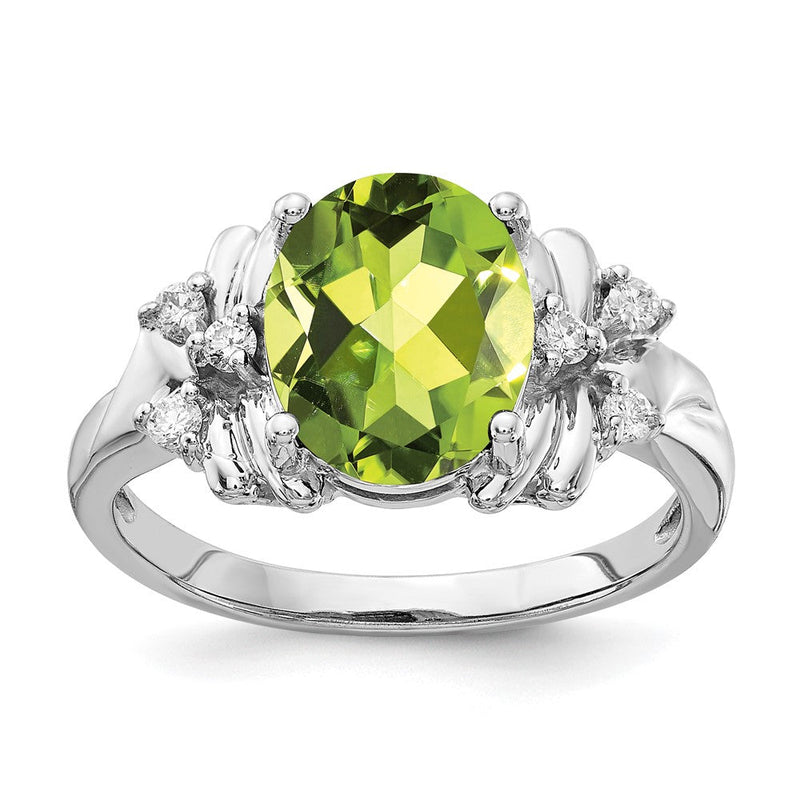 14K Weißgold Ring mit ovalem 10x8mm Peridot und echtem Diamant