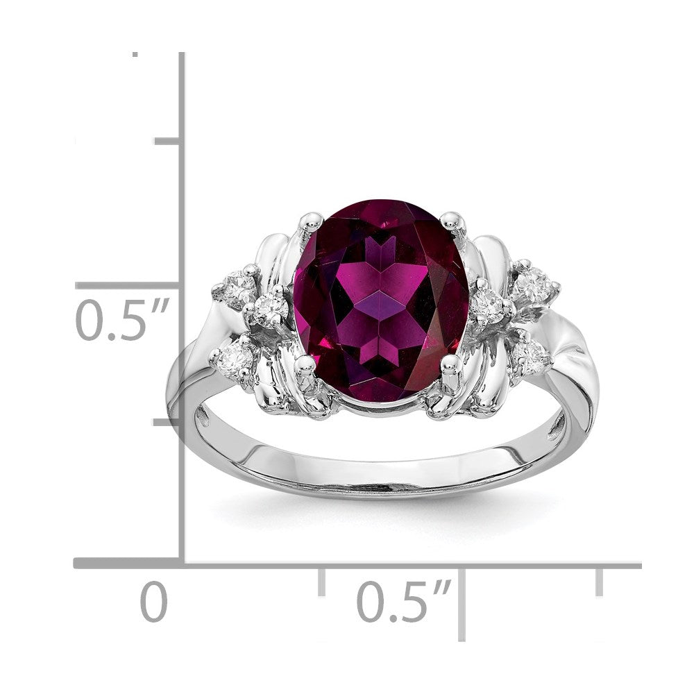 14K Weißgold 10x8mm Oval Rhodolith Granat A Diamant Ring