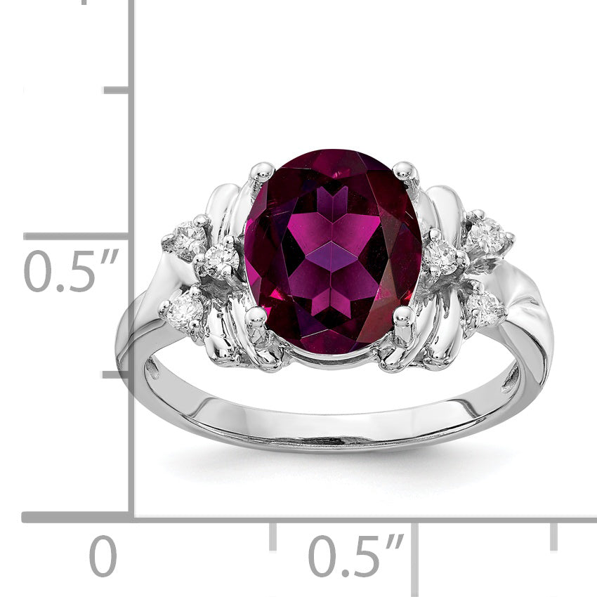 14K Weißgold 10x8mm Oval Rhodolith Granat Aa Diamant Ring