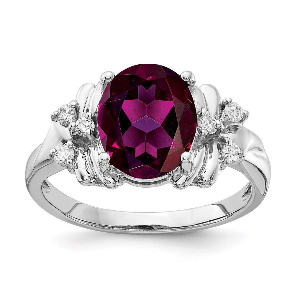 14K Weißgold 10x8mm Oval Rhodolith Granat A Diamant Ring